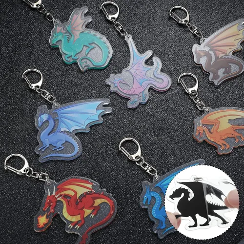 Vista 3 de Llavero de dragón de 2.4 pulgadas para niños, recuerdo de fiesta de dragón, llavero de dragón acrílico, llavero de dinosaurio, llavero de dinosaurio
