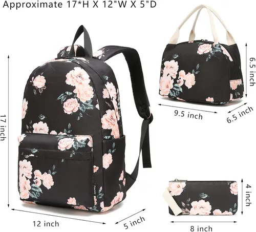 Vista 5 de Juego de mochila escolar de lona ligera para adolescentes, niñas, mujeres, niños, bolsa de libros universitaria para laptop de 14 pulgadas, Portátil