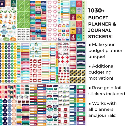 Vista 2 de Stickers de presupuesto de Clever Fox - Juego de 18 hojas con más de 1030 stickers únicos para tu planificador mensual, semanal y diario
