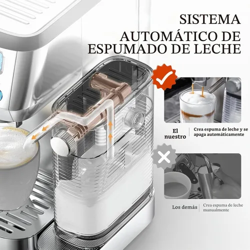 Vista 3 de AMZCHEF Máquina de café expreso, espumador automático de leche, presión de Plateado