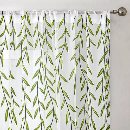 Vista 13 de BROSHAN - Cortinas transparentes con estampado verde, color blanco, 2