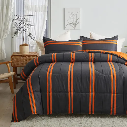 Vista 12 de Flysheep Juego de edredón de 3 piezas de estilo bohemio a rayas tamaño individual para niños, juego de ropa de cama reversible de microfibra suave a