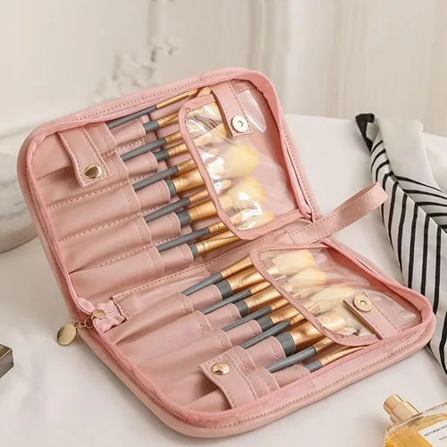 Vista 3 de Agatige 20 Pockets Makeup Brush Organizer, Stand Up Water Proof Travel Cosmetic Brushes Case Toiletry Bags For Women And Men Outdoor