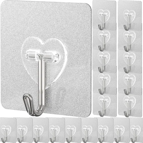 Vista 8 de DGYB 20 piezas de ganchos adhesivos transparentes para colgar, ganchos de pared autoadhesivos de 22 libras, ganchos de pared resistentes