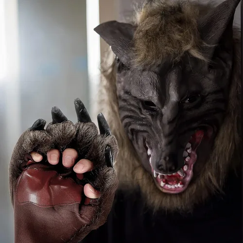 Vista 5 de Guantes de Halloween con garras de lobo peludo de animales de la pata de la bestia de las manos de la bestia para los favores de la fiesta