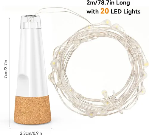 Vista 7 de Luces para botellas con corcho, luz recargable por USB, para botella de vino, funciona con pilas, guirnalda de luces mejoradas 2025