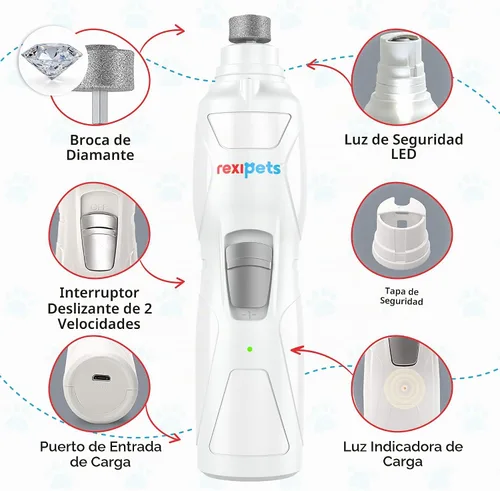 Vista 2 de Rexipets - Cortadora de uñas para perro, recargable, profesional, con LED, recargable, eléctrico, para mascotas, sin dolor, con patas de aseo