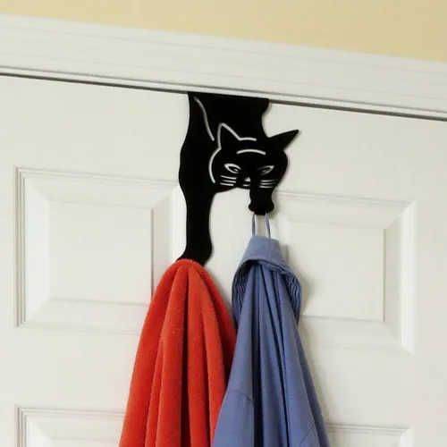 Vista 13 de Evelots Organizador para colgar toallas y abrigos sobre la puerta, con 4 ganchos, diseño de gatito, fácil instalación sin herramientas, hierro