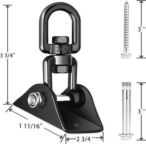 Vista 5 de Perchas de columpio resistentes para juegos de madera, capacidad de 2000 libras, colgador de hamaca giratorio de acero inoxidable 360, accesorios
