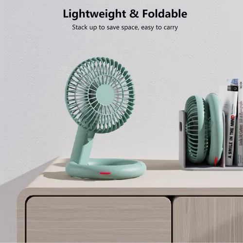 Vista 7 de Ventilador de escritorio plegable, ventilador de techo recargable USB con base de anillo, mini ventilador portátil silencioso de mesa