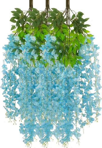 Vista 21 de Paquete de 5 guirnaldas de flores colgantes de glicina rosa, enredaderas de flores artificiales de 3.77 pies, glicinia falsa, guirnalda colgante
