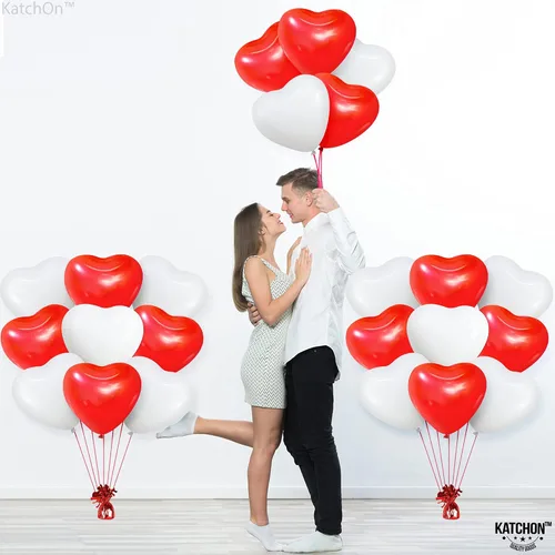 Vista 2 de KatchOn Globos de corazón rojo y blanco, paquete de 30