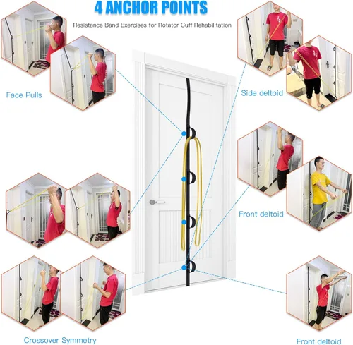 Vista 5 de ATENTO Sistema de polea de rehabilitación de hombro con asas de espuma│Polea de brazo con correa de puerta de anclaje múltiple para ejercicios