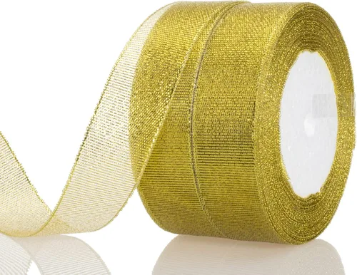 Vista 11 de YASEO Cinta de purpurina dorada de 1 1/2 pulgadas, 25 yardas de cinta de tela metálica brillante para envolver regalos, decoración de fiestas