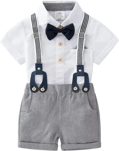 Vista 15 de Conjunto de pantalones cortos azules para bebé, trajes formales para bebés