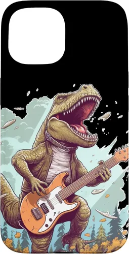 Vista 6 de Funda para iPhone 16 Cool Tyrannosaurus Rex con bajo para amantes de los dinosaurios