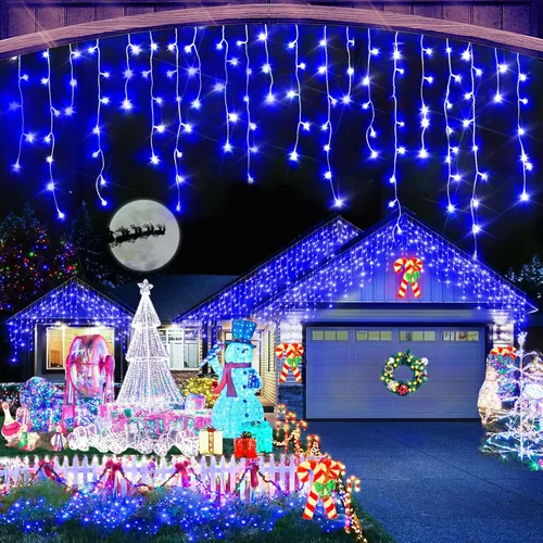 Vista 22 de Luces de Navidad para exteriores, 49 pies, 480 luces LED para exteriores, 90 tiras de luces de carámbano con 8 modos, temporizador impermeable