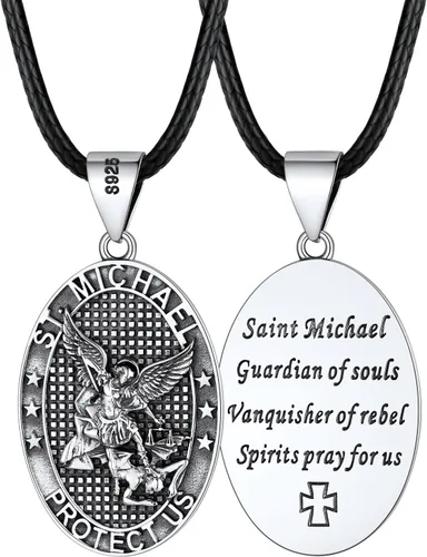 Vista 35 de FaithHeart Collar de San Miguel, acero inoxidable, chapado en oro de 18 quilates, amuleto colgante de San Miguel Arcángel para hombres y mujeres
