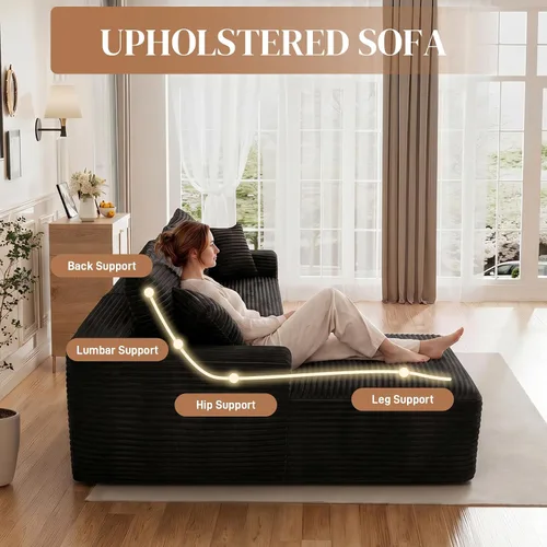 Vista 4 de Sofás seccionales sin hueso en forma de L de 108 pulgadas para sala de estar, moderno y cómodo sofá modular de pana comprimida de espuma