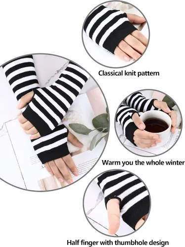 Vista 2 de 6 pares de guantes largos sin dedos para mujer, calentadores de brazos, de punto elástico