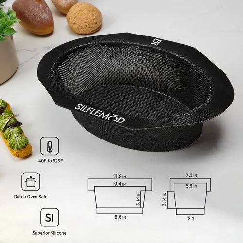 Vista 2 de Molde de silicona para hornear pan de masa madre peforada – Eslinga de pan de silicona ovalada perfecta para horno holandés – Revestimiento de olla