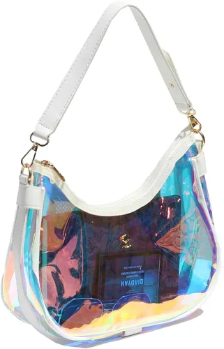 Vista 9 de Bolso de hombro transparente para mujer – Lindo bolso Hobo Tote, bolso cruzado y mini bolso de mano aprobado por el estadio