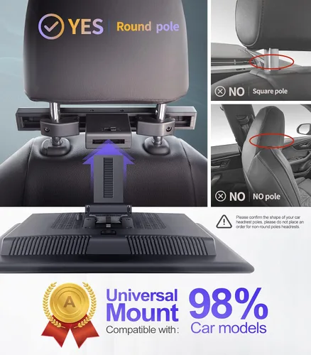 Vista 3 de 12.4 pulgadas 4K Android portátil coche TV monitor tableta para asiento trasero, teléfono soporte inalámbrico espejo enlace pantalla táctil