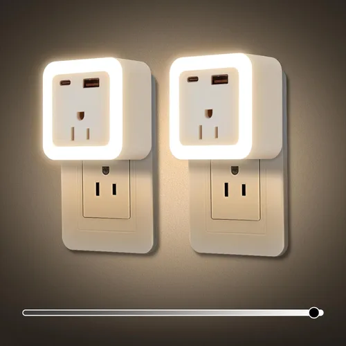 Vista 8 de JackonLux Luces nocturnas enchufables a la pared, paquete de 2 luces de reserva con batería recargable, sensor de atardecer a amanecer, luz nocturna