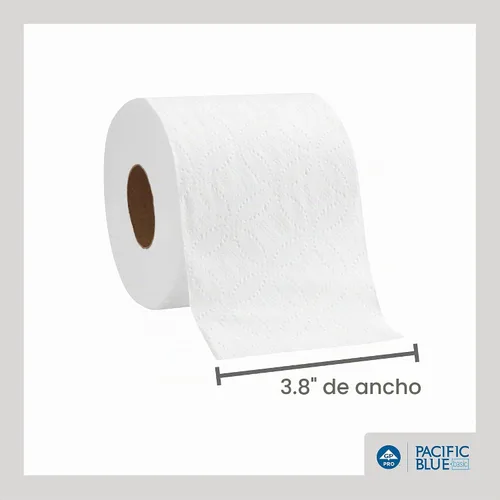 Vista 4 de Papel higiénico Pacific Blue Basic de 1 capa (anteriormente con la marca Envision), 14448/01, 1,500 hojas por rollo, 48 rollos por caja