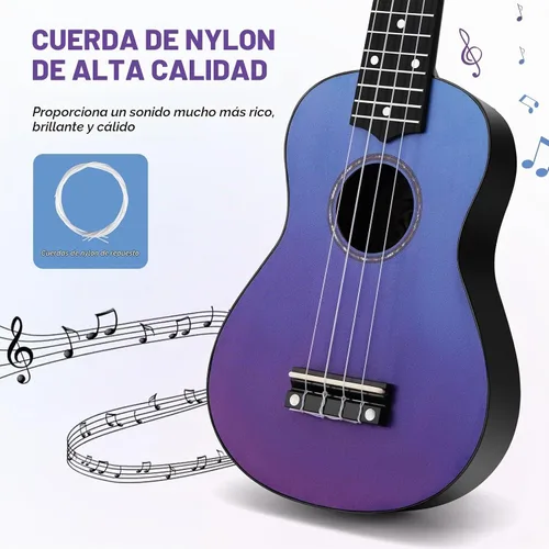 Vista 6 de Ukelele Soprano MUSTAR, Ukelele de Tilo de 21 Pulgadas para Principiantes, Kit de Ukeleles con Bolsa de Concierto, Correa, Púas, Paño, Adhesivo Azul