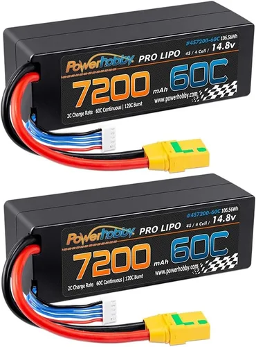 Vista 3 de PowerHobby 4S 14.8V 7200mAh 60C-120C Lipo Battery XT90 Plug 4-Cell Hard Case (2) Compatible con Arrma Kraton Outcast Talion Typhon