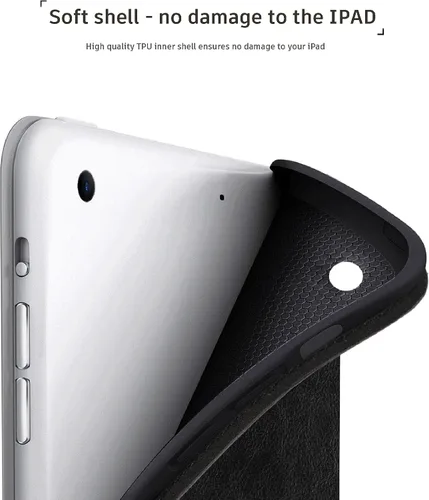 Vista 4 de Funda para iPad de 10.2 pulgadas, 9ª/8ª/7ª generación 2021/2020/2019, piel auténtica, función de encendido y apagado automático. Negro clásico