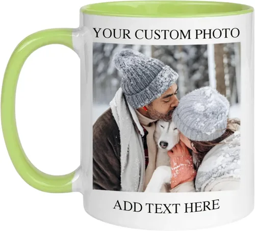 Vista 8 de Taza de café personalizada de 11 onzas de cerámica – Agregue foto, texto o logotipo Taza con imagen personalizada, impresión a doble cara, apta