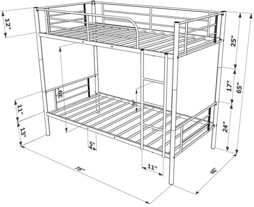 Vista 3 de East West Furniture DAT0WHI Danbury - Litera individual – Dos camas de metal separadas y escalera con tres escalones y barandillas – Litera
