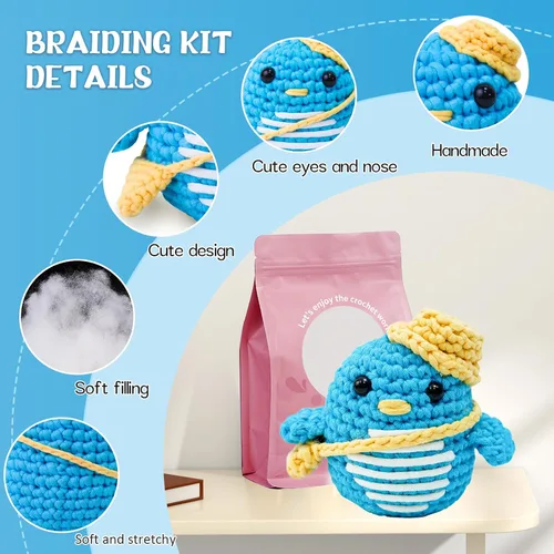 Vista 2 de Wadukud Penguins - Kit de ganchillo para principiantes, kit de ganchillo para adultos, kit de inicio de ganchillo con tutoriales en video paso a