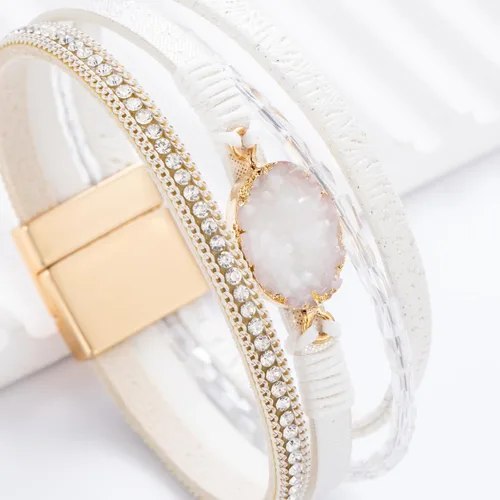Vista 208 de FANCY SHINY - Pulsera de cuero estilo bohemio, pulsera de cuentas de cristal con cierre magnético, regalos de joyería para mujer