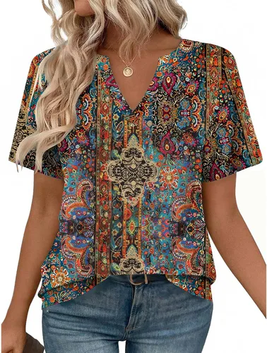 Vista 8 de Zeagoo Camisetas de manga corta con cuello en V para mujer, bonitas, elegantes, casuales, para negocios, trabajo, blusa