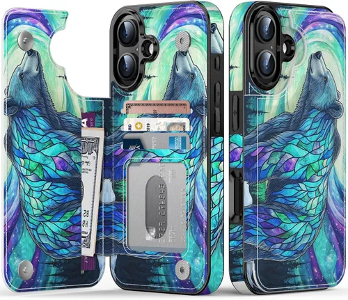 Vista 130 de FUNMIKO Funda tipo cartera para iPhone 13 con tarjetero, bloqueo RFID, protección de grado militar y obras de arte impresas con rayos UV, cierre