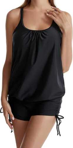 Vista 4 de Trajes de baño Tankini dos piezas, chaleco de natación tirantes, tops pantalones cortos para niño, traje de baño delgado