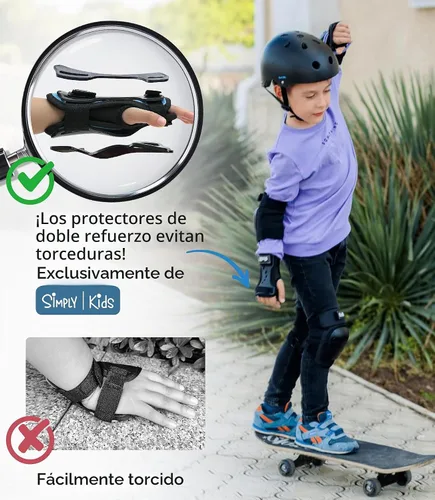 Vista 4 de Rodilleras y coderas con protectores de muñeca Simply Kids, tecnología HardSoft. Juego de equipo de protección certificado CPSIA. Rodilleras