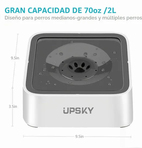 Vista 3 de UPSKY - Cuenco de agua antiderrames de 70 onzas para perros, alimentador