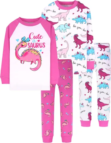 Vista 13 de DAUGHTER QUEEN Pijama de algodón para niñas de 4 piezas, talla 18 meses-12 años