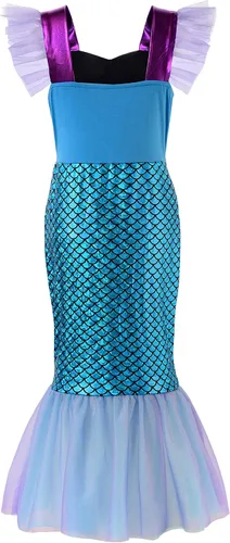 Vista 2 de Uhdear Disfraz de princesa de sirena para niñas vestido de fiesta de Halloween con accesorios