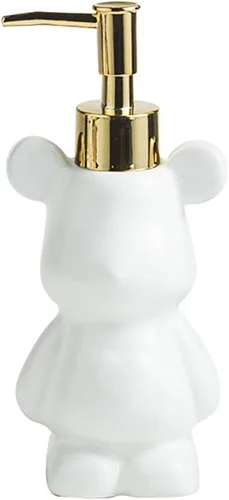 Vista 5 de Pequeño dispensador de jabón de baño con bomba, bonito diseño en forma de oso, dispensador de jabón líquido de cerámica (negro)