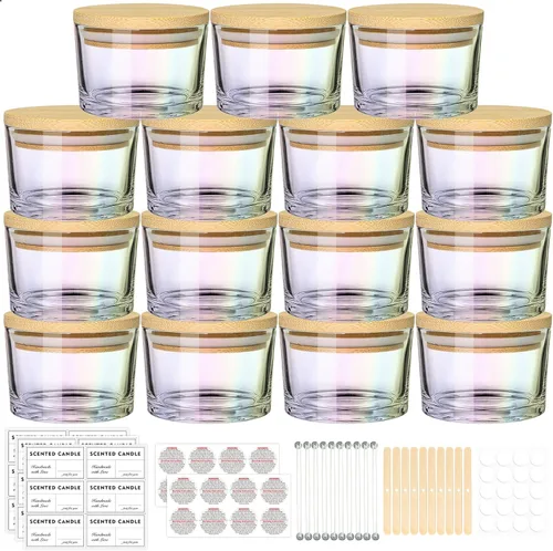 Vista 10 de SUPMIND Tarros de vela de 4 onzas, paquete de 15, pequeños tarros de vela vacíos de vidrio negro para hacer velas con tapas de bambú y kit de mecha