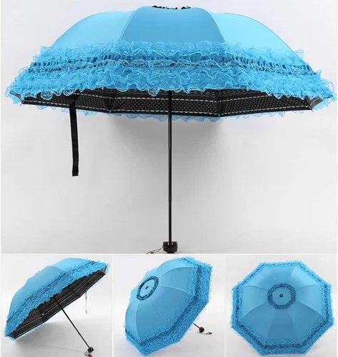 Vista 4 de WANLIAN Paraguas plegable a prueba de rayos ultravioleta de encaje princesa Cúpula Anti-uv Parasol Decoraciones de boda Accesorios para sesión