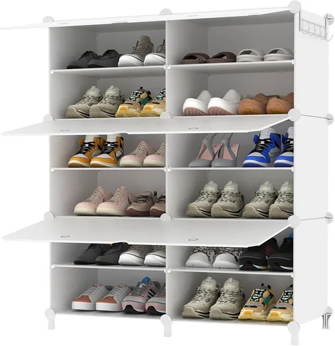 Vista 10 de AWTATOS Zapatero de 6 niveles con puerta, gabinete de almacenamiento de zapatos con 24 pares de estantes organizadores para armario, pasillo, Negro