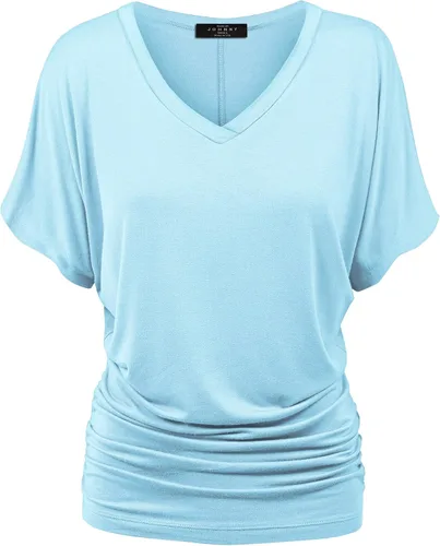 Vista 2 de Made By Johnny Camiseta de manga corta Dolman con cuello barco y dobladillo curvado para mujer, ajuste holgado Wt1037_aqua