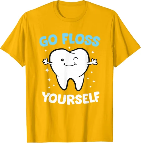 Vista 59 de Camiseta higienista dental, asistente dental, Go Floss Yourself dentista, Negro, S