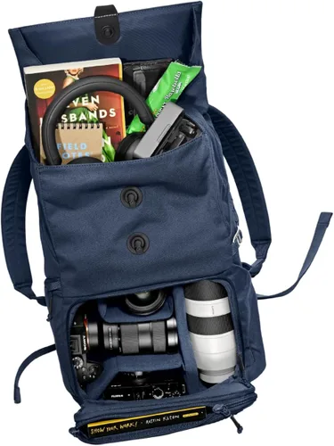 Vista 5 de BREVITE - Mochilas para cámara The Runner: mochila de fotografía minimalista y fácil de viajar, compatible con laptop y accesorios, Azul marino